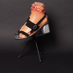 1970s Black Suede Silver Heels Shoes Sandals